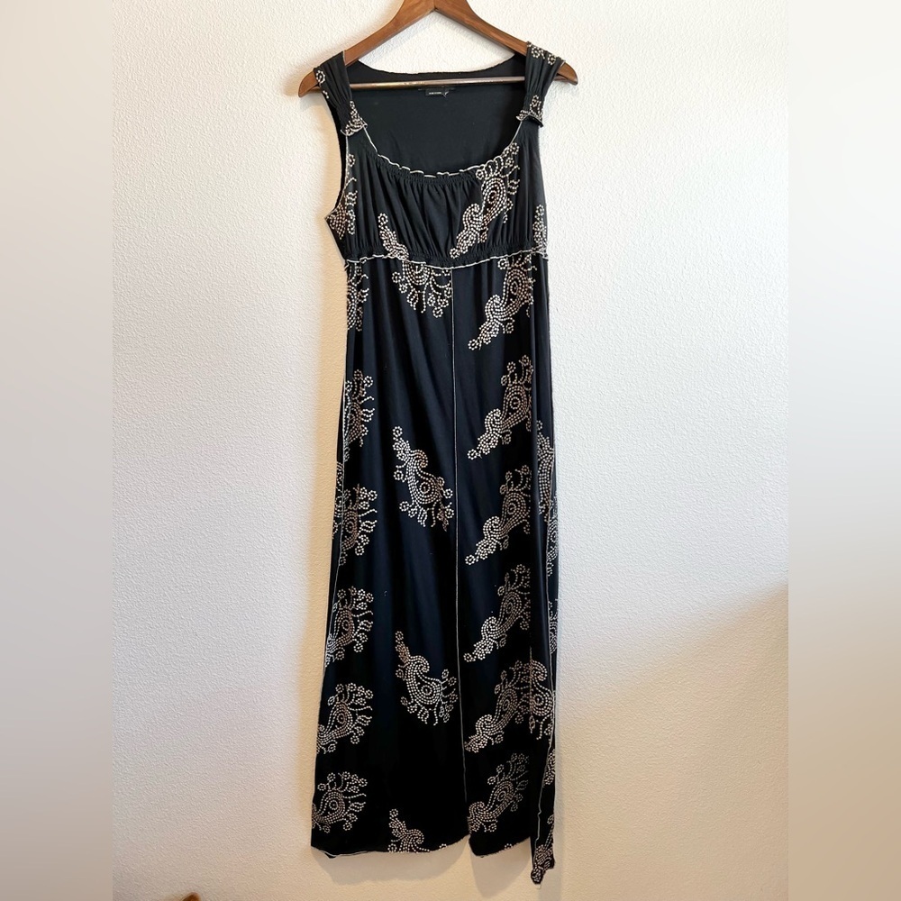 BCBGMAXAZRIA Maxi Dress Black Embroidered Boho Festival Cotton Sleeveless M